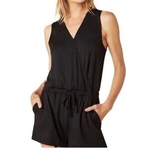 Beyond Yoga NWT Black Easy Gather Romper Size XL Elastic Waist Pockets Stretchy